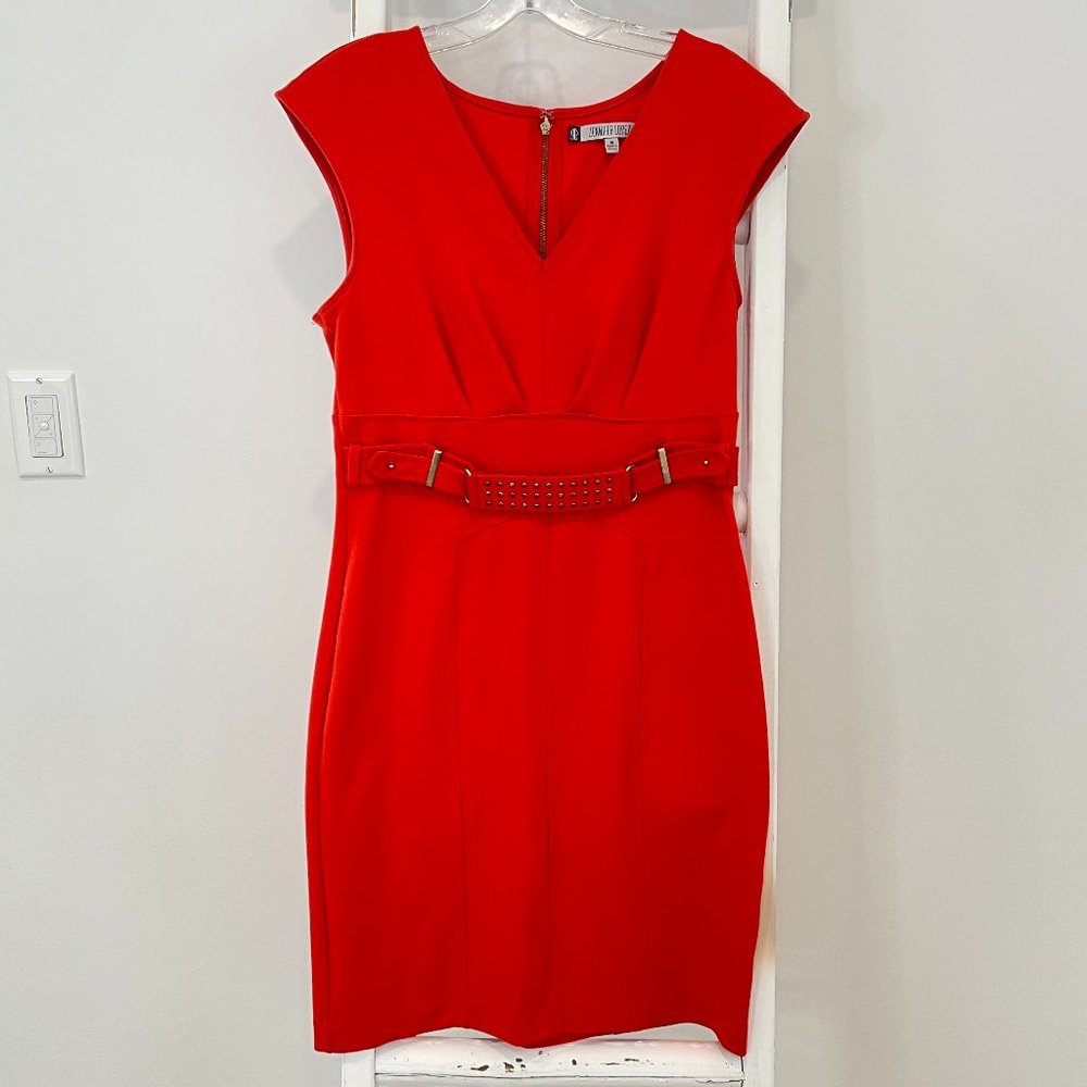 Jennifer Lopez Orange Capped Sleeved Belted Dress